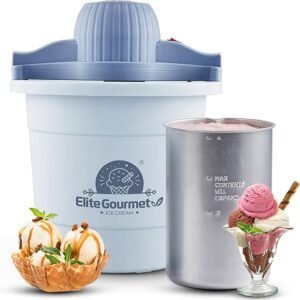 Elite Gourmet 4 Qt. Ice Cream Maker EIM350 Delicious Homemade Ice Cream, Gelato, Sorbet, Frozen Yogurt, Periwinkle